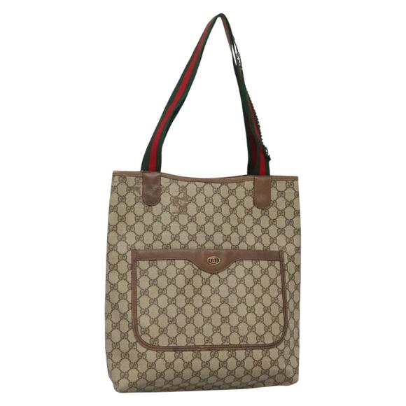 GUCCI GG Supreme Web Sherry Line Tote Bag Pvc Beige Gold 39 02 003 - Picture 1 of 16